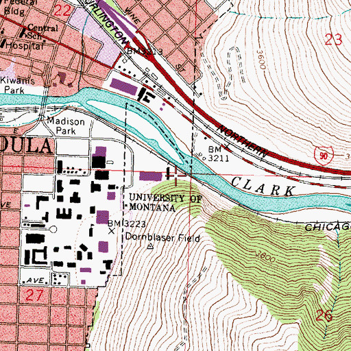 Topographic Map of K Williams Natural Trail Area, MT