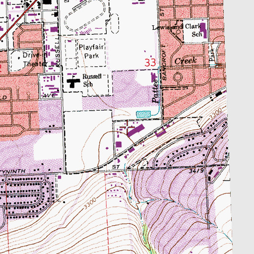Topographic Map of Lewis and Clark Shopping Center, MT
