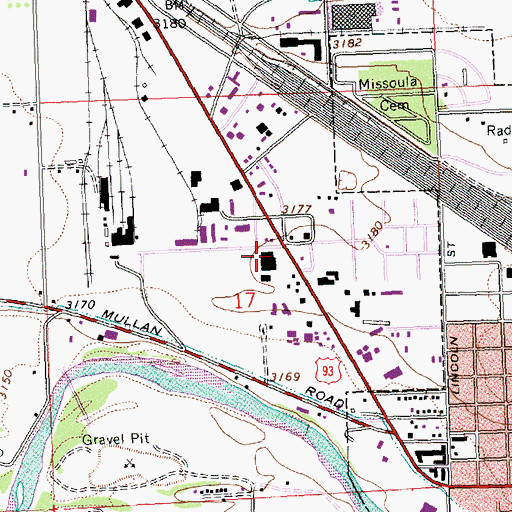 Topographic Map of Rocky Mountain Elk Foundation Wildlife Visitor Center, MT