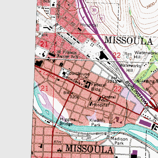 Topographic Map of Missoula Museum of the Arts, MT