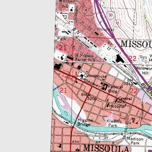 Topographic Map of Missoula County Courthouse, MT