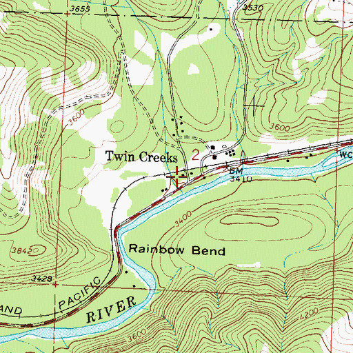 Topographic Map of Twin Creeks Post Office (historical), MT