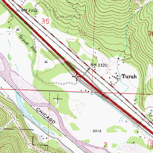 Topographic Map of Turah (historical), MT