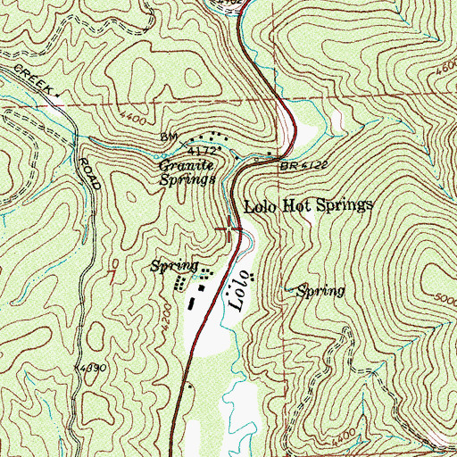 Topographic Map of Lolo Hot Springs Post Office (historical), MT