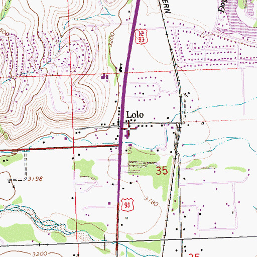 Topographic Map of Lolo Post Office, MT