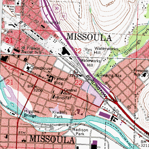 Topographic Map of Missoula, MT