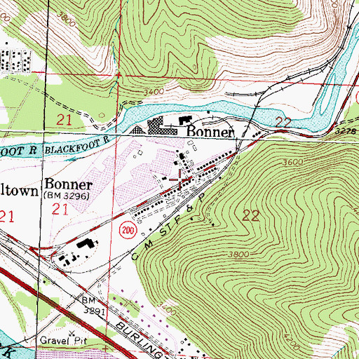 Topographic Map of Bonner Post Office, MT