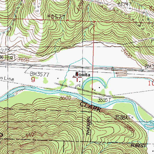 Topographic Map of Bonita Post Office (historical), MT