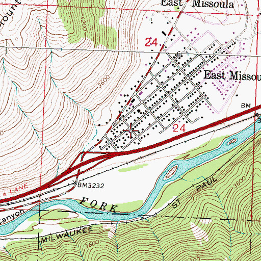 Topographic Map of East Missoula Volunteer Fire Department, MT