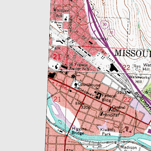 Topographic Map of Missoula Police Department, MT