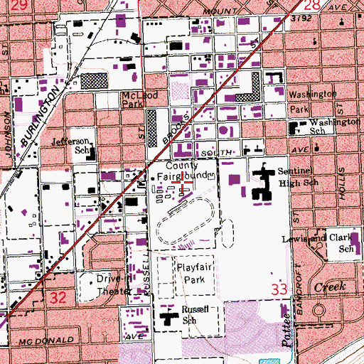 Topographic Map of Missoula County Fairgrounds, MT