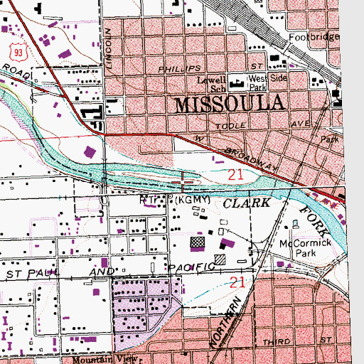 Topographic Map of California Street Bridge (historical), MT