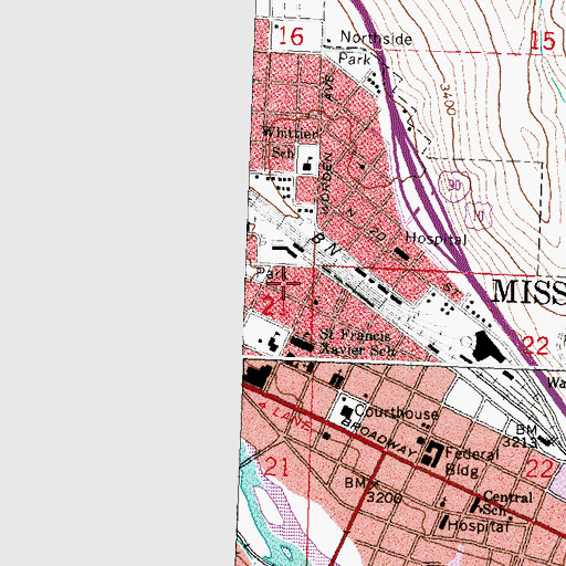 Topographic Map of Orange Street Underpass, MT