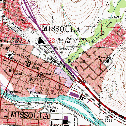 Topographic Map of Rattlesnake Creek Bridge, MT