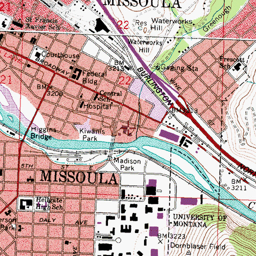 Topographic Map of Rattlesnake Creek Bridge, MT