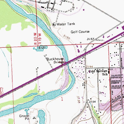 Topographic Map of Bitterroot River Bridge, MT