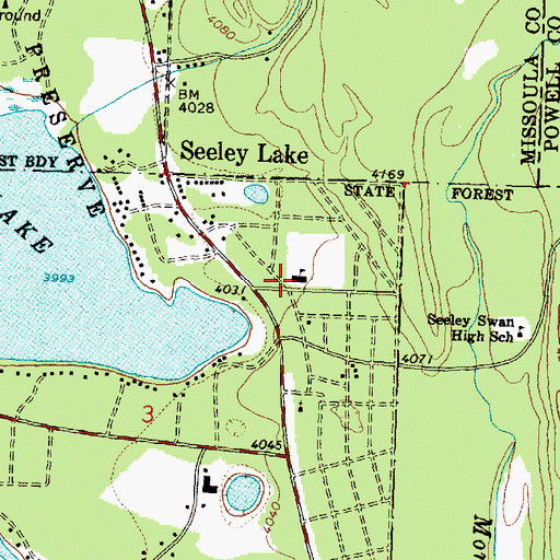 Topographic Map of Seeley Lake Public Schools, MT