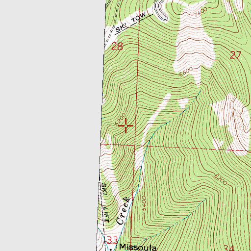 Topographic Map of Whipped Cream Ski Trail, MT