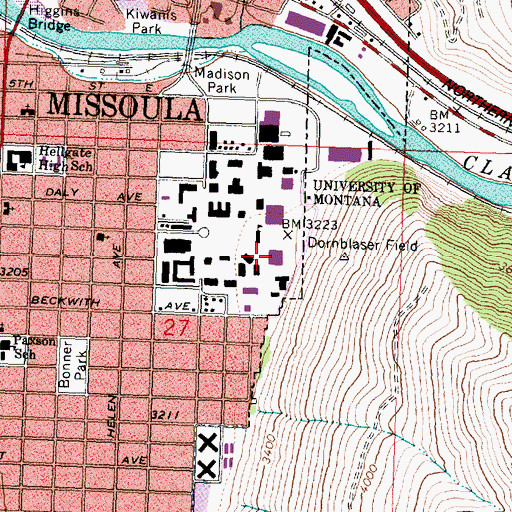 Topographic Map of Maureen and Mike Mansfield Library, MT