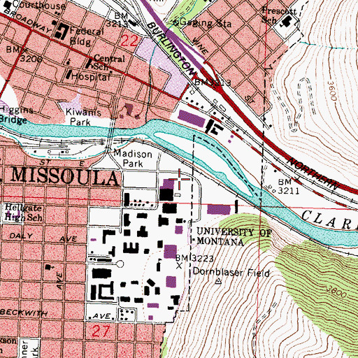Topographic Map of Washington-Grizzly Stadium, MT
