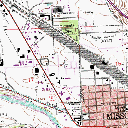 Topographic Map of Travois Village, MT