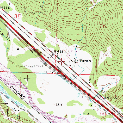 Topographic Map of Turah Store and RV Campground, MT
