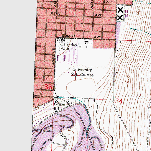 Topographic Map of University of Montana Golf Course, MT