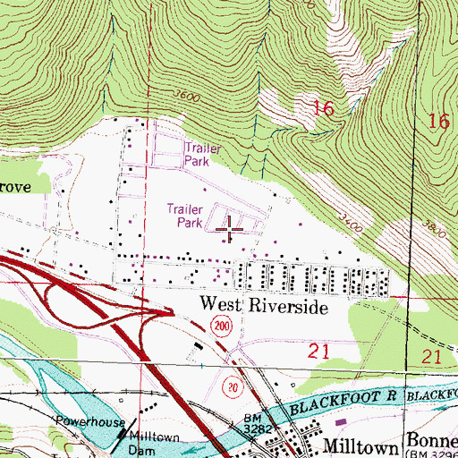 Topographic Map of Harveys Mobile Home Court, MT