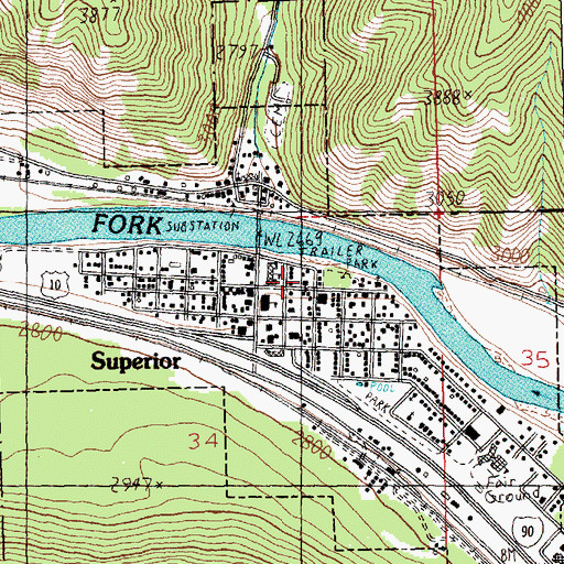 Topographic Map of Mary Queen of Heaven Catholic Church, MT