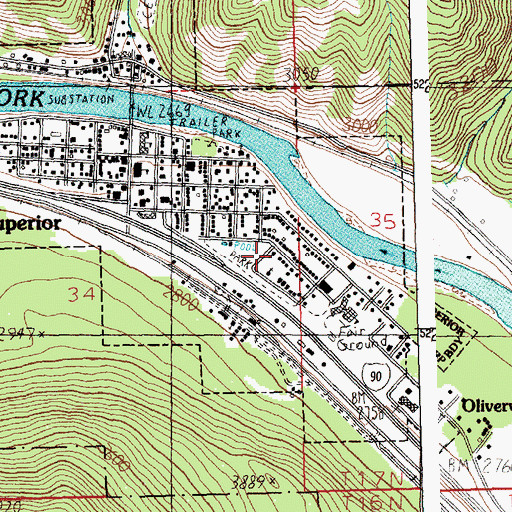 Topographic Map of Superior Baptist Church, MT