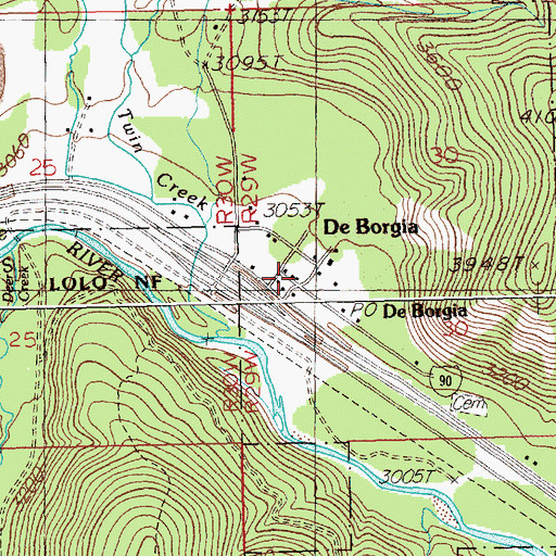 Topographic Map of De Borgia Post Office (historical), MT