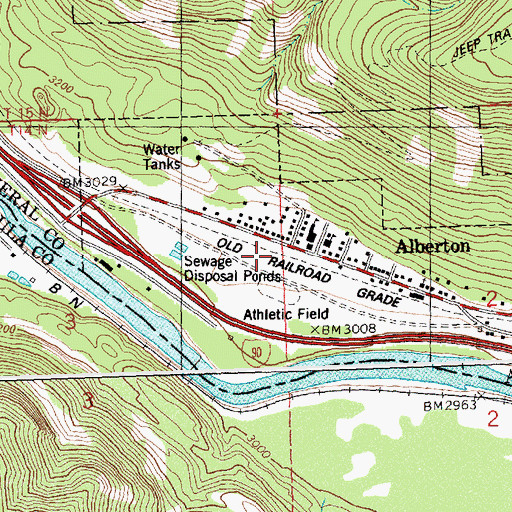 Topographic Map of Alberton Post Office, MT