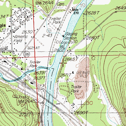 Topographic Map of Bitterroot Ferry (historical), MT