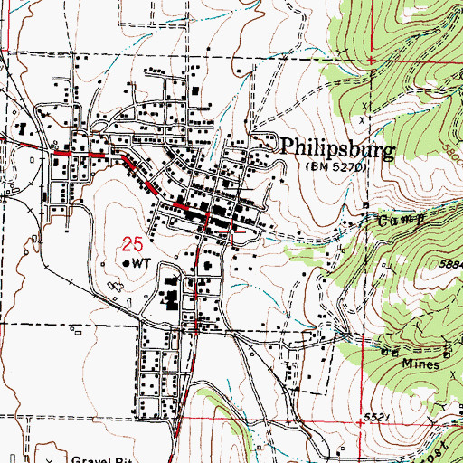 Topographic Map of Philipsburg Post Office, MT