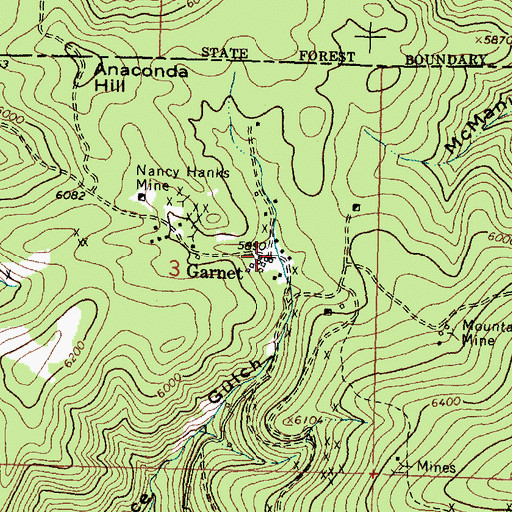Topographic Map of Garnet Post Office (historical), MT