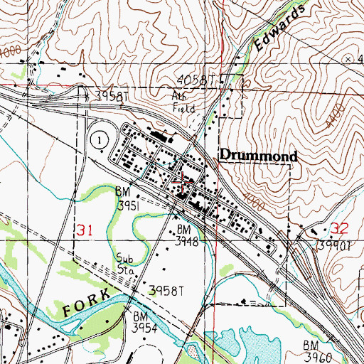 Topographic Map of Drummond Post Office, MT