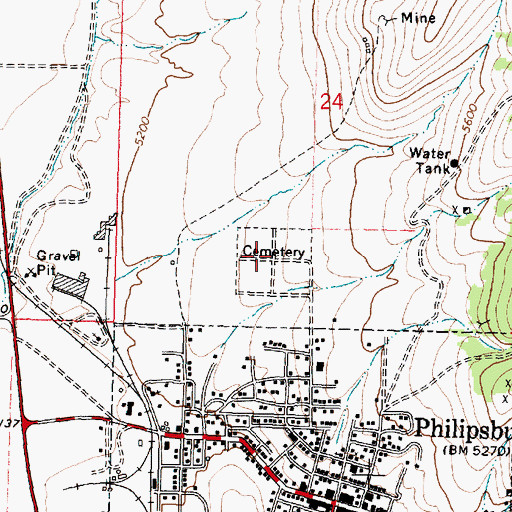 Topographic Map of Philipsburg Cemetery, MT
