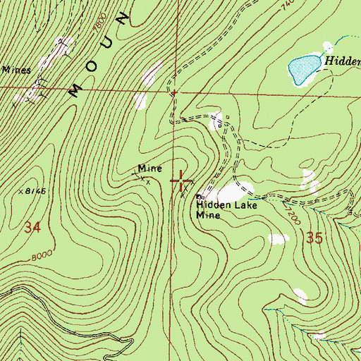 Topographic Map of Hidden Lake (historical), MT