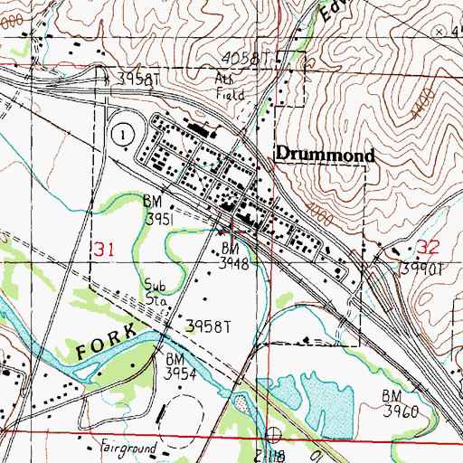 Topographic Map of Drummond, MT