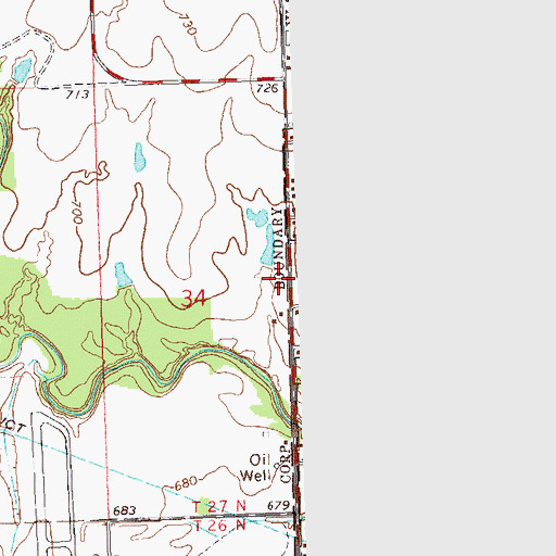 Topographic Map of Oak Park Baptist Church, OK