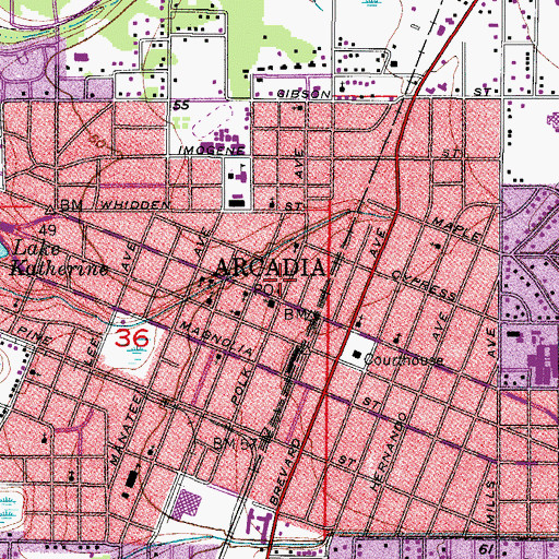 Topographic Map of Arcadia Post Office, FL