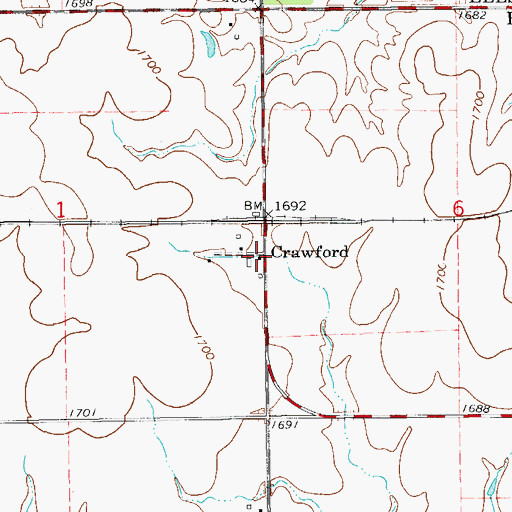 Topographic Map of Crawford Post Office (historical), KS