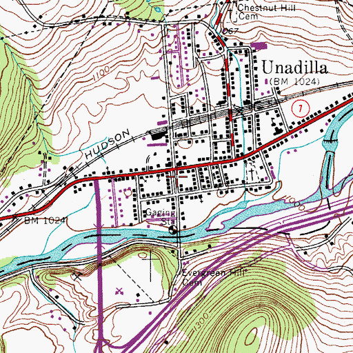 Topographic Map of Unadilla Post Office, NY