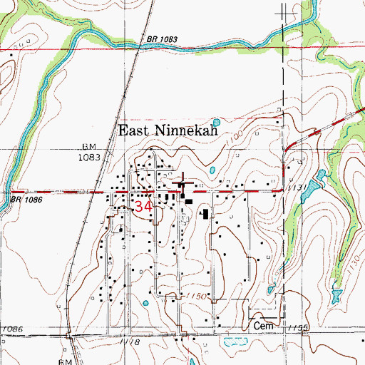 Topographic Map of Ninnekah Post Office, OK