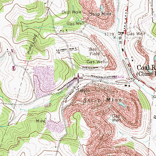 Topographic Map of Clune Post Office, PA