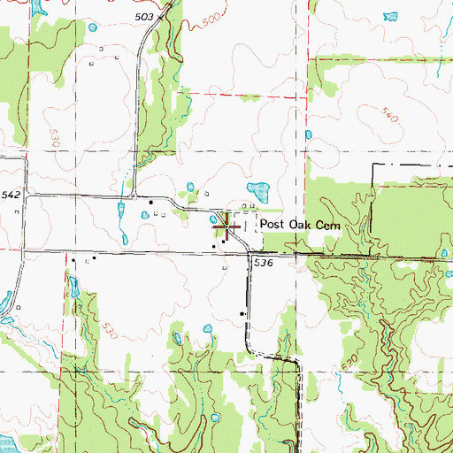 Topographic Map of Post Oak Cemetery, TX