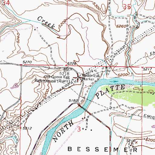 Topographic Map of Bessemer (historical), WY
