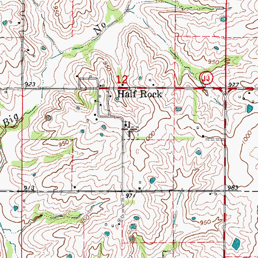 Topographic Map of Half Rock Cemetery, MO