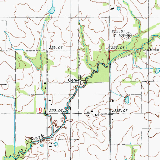 Topographic Map of Ward Cemetery, MO
