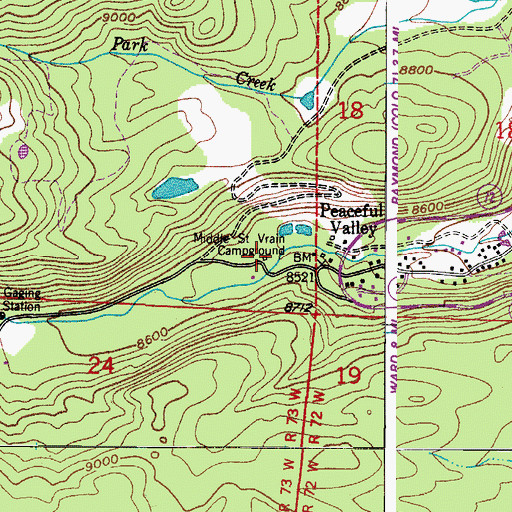 Topographic Map of Middle Saint Vrain Campground, CO